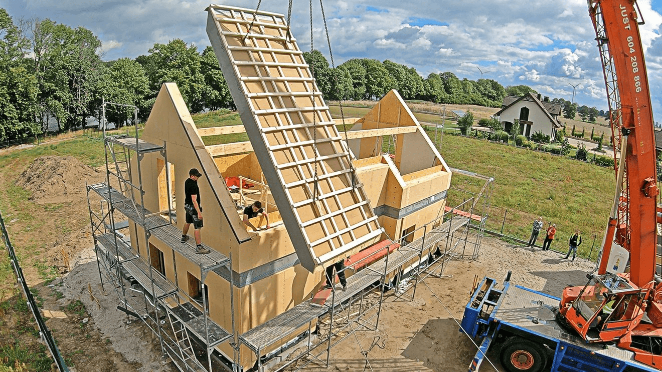 Timber framed building under construction